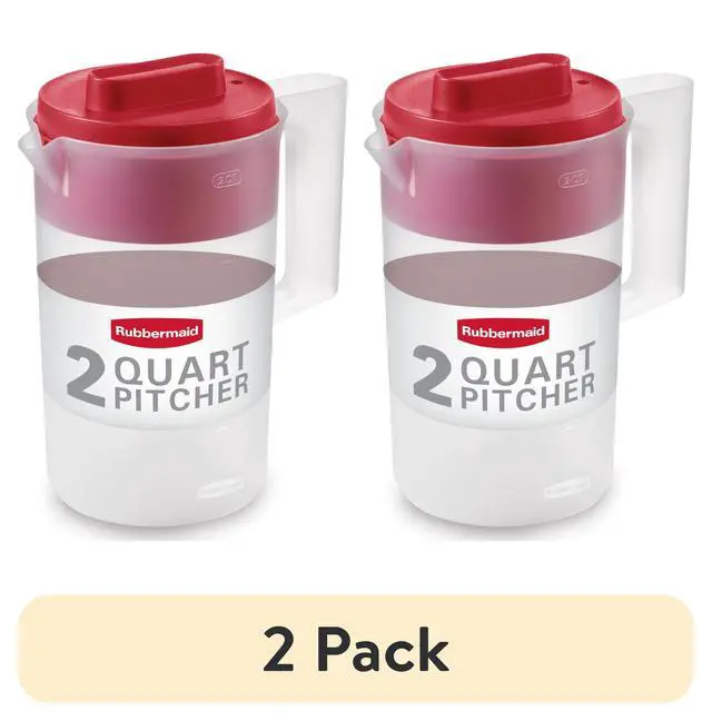 Main image of Rubbermaid Plastic Pitcher, Clear/Red, 2 Quart (2 Pack)