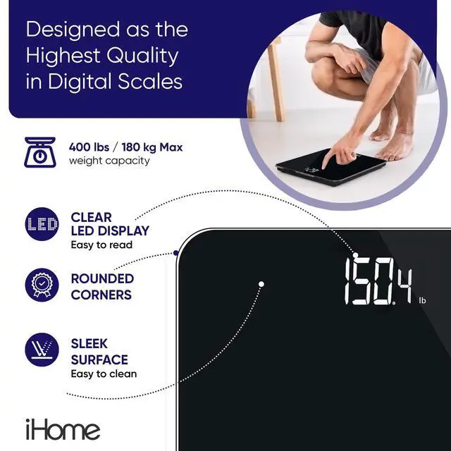 Alt view image 3 of 4 - iHome Digital Battery Powered Bathroom Scale with Fit+ Personal Coach App, 397 lbs Capacity, Black, FSA and HSA Eligible