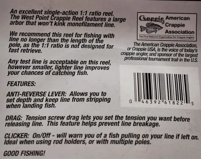 Alt view image 3 of 5 - B'n'M Pole Company West Point Crappie Fishing Reel
