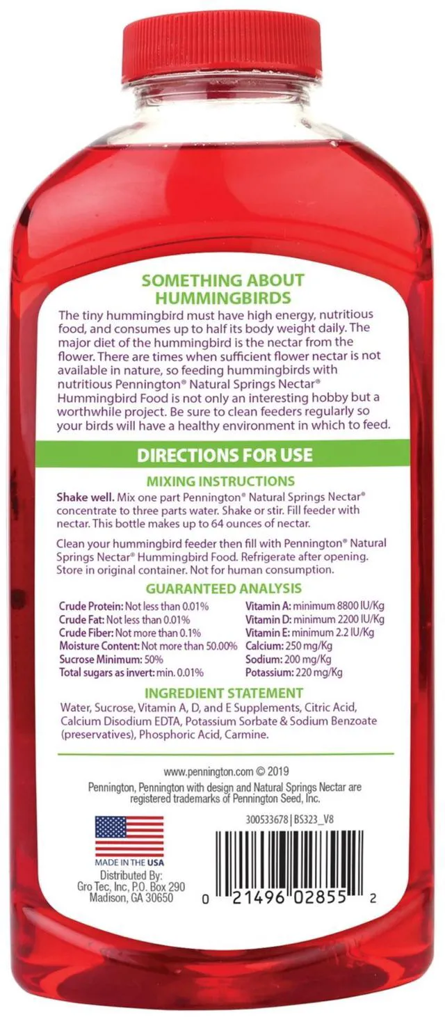 Alt view image 5 of 6 - Pennington Hummingbird Nectar Concentrated Sweet Hummingbird Food Liquid, No Artificial Dye, 16 oz, 2 Pack, 1 Pack, All Lifestages