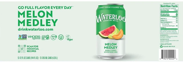 Alt view image 3 of 6 - Waterloo Sparkling Water Melon Medley 12 Fl Oz Cans (Pack of 12)