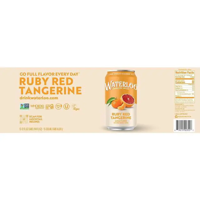 Alt view image 6 of 6 - Waterloo Sparkling Water Ruby Red Tangerine 12 Fl Oz Cans (Pack of 12)