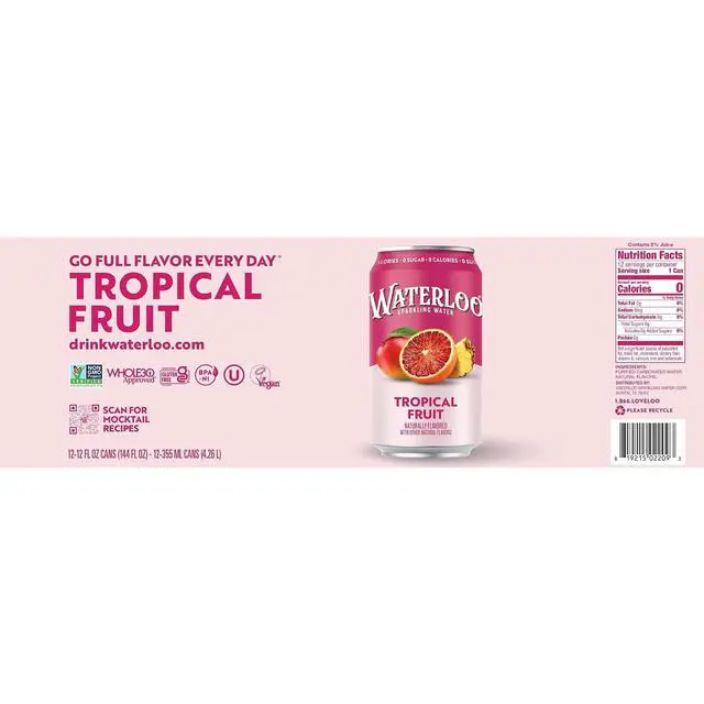 Alt view image 5 of 6 - Waterloo Sparkling Water Tropical Fruit, 12 Fl Oz Cans, Pack of 12