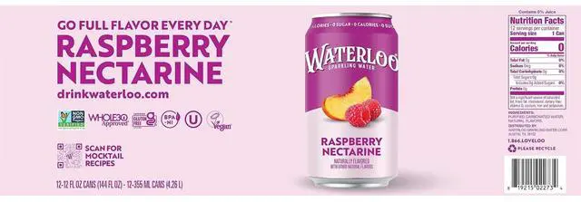 Alt view image 6 of 6 - Waterloo Sparkling Water, Raspberry Nectarine, 12 Fl Oz Cans, Pack of 12