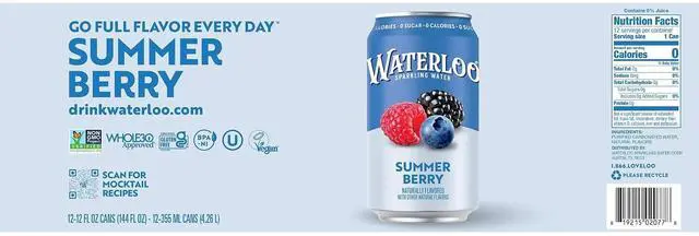Alt view image 3 of 6 - Waterloo Sparkling Water Summer Berry, 12 Fl Oz Cans, Pack of 12
