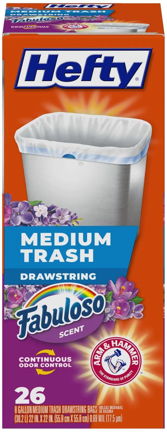 Main image of Hefty 8-Gallon Medium White Trash Bags, Fabuloso Lavender Scent, 26 Count