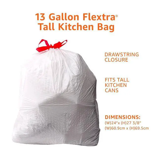 Alt view image 2 of 6 - Basics Flextra Strength Tall Kitchen Drawstring Trash Bags, Fresh Scent, Tear Resistant, 13 Gallon, 50 Count