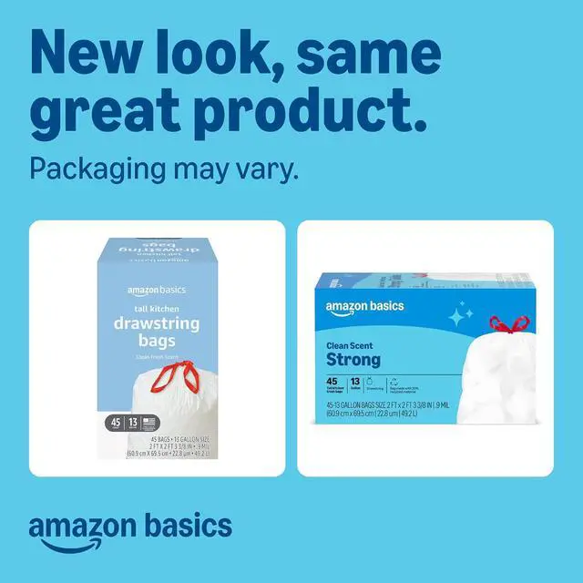 Alt view image 2 of 6 - Tall Kitchen Drawstring Trash Bags, Clean Scent, 13 Gallon, 45 Count, Packaging May Vary