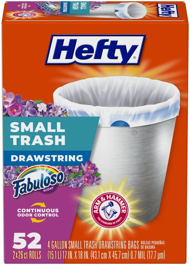 Main image of Hefty Small Trash Bags, 4 Gallon, White, Fabuloso Lavender Scent, 52ct