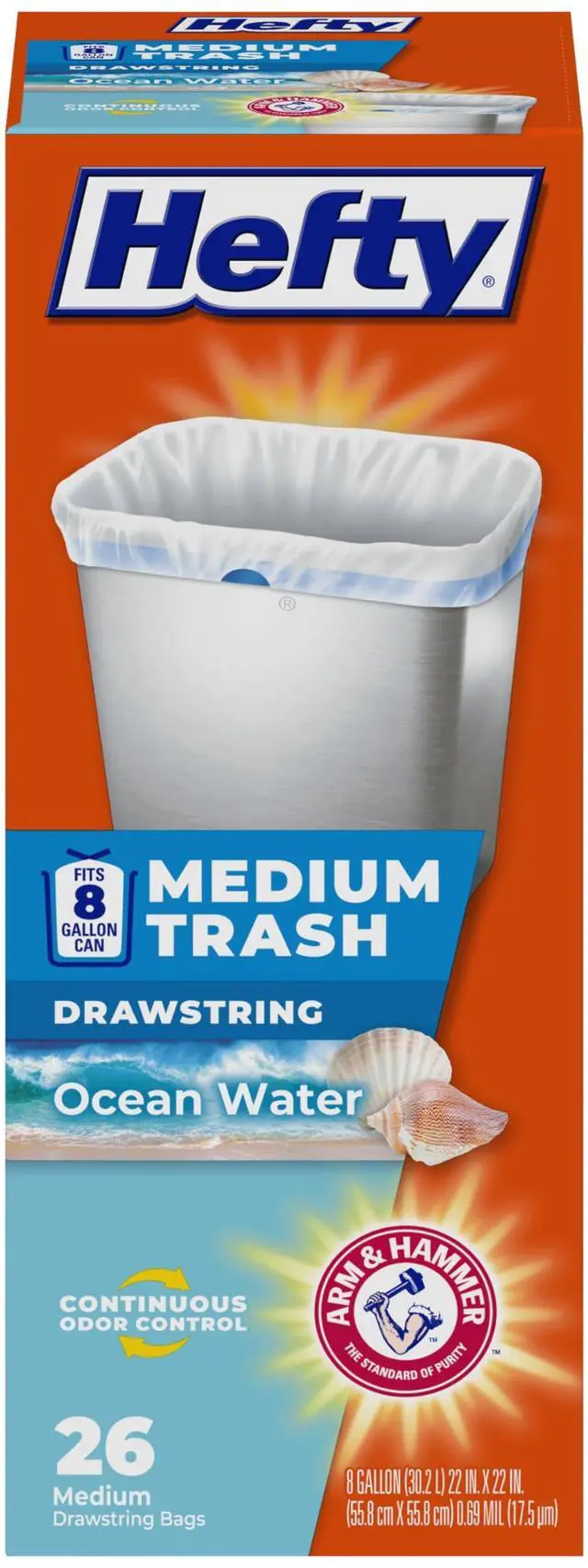 Main image of Hefty 8 Gallon Medium Trash Bags, 26 Count, White, Ocean Water Scent