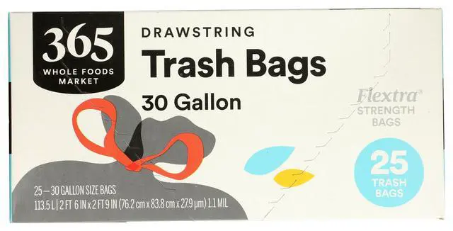 Alt view image 3 of 6 - Flextra Strength Drawstring Trash Bags, 30 Gallon, 25 Count, 365 by Whole Foods Market