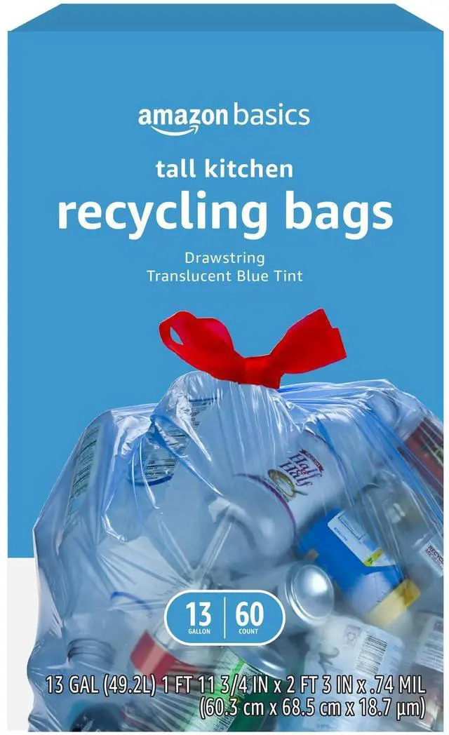 Main image of Basics Blue Recycling Drawstring Trash Bags, Tall Kitchen, Unscented, 13 Gallon, 60 Count
