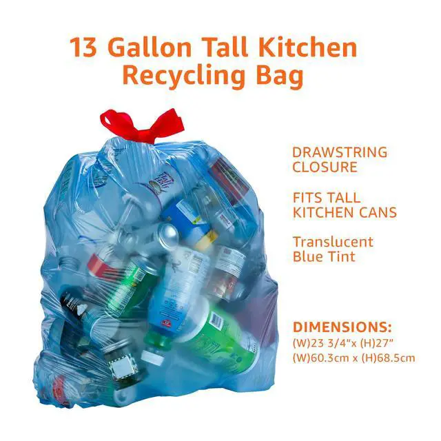 Alt view image 2 of 6 - Basics Blue Recycling Drawstring Trash Bags, Tall Kitchen, Unscented, 13 Gallon, 60 Count