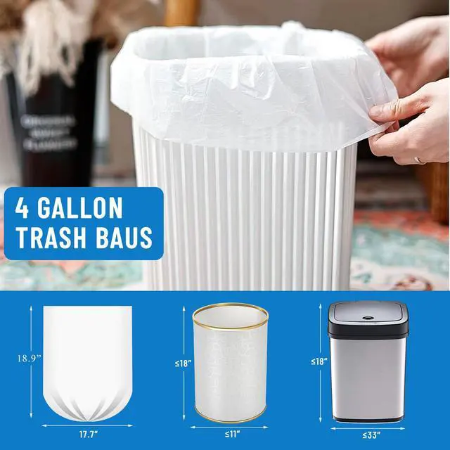 Alt view image 6 of 7 - LainNeala 4 Gallon Small Trash Bags, 100 Count White Mini Garbage Bags for Bathroom, Unscented Trash Can Liners