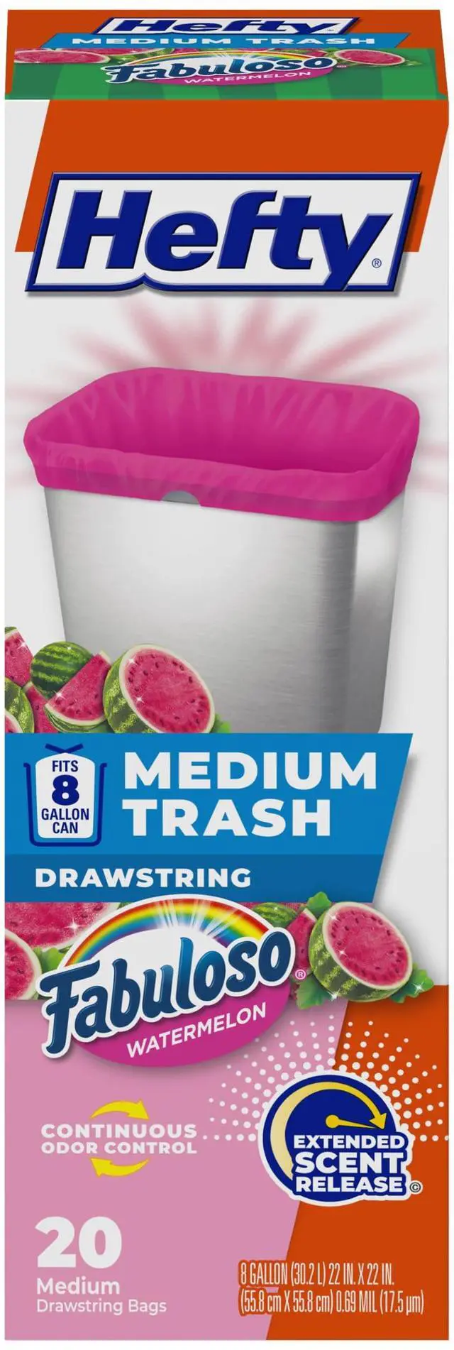 Main image of Hefty 8 Gallon Medium Trash Bags, Pink, Fabuloso Watermelon Scent, 20 Count