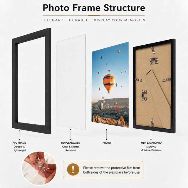 Alt view image 3 of 7 - JCJMY 8.5x11 Inch Black Picture Frame for Certificate, Poster and Photo, Horizontal and Vertical Formats for Wall Hanging or Tabletop, Shatter Resistant Plexiglass