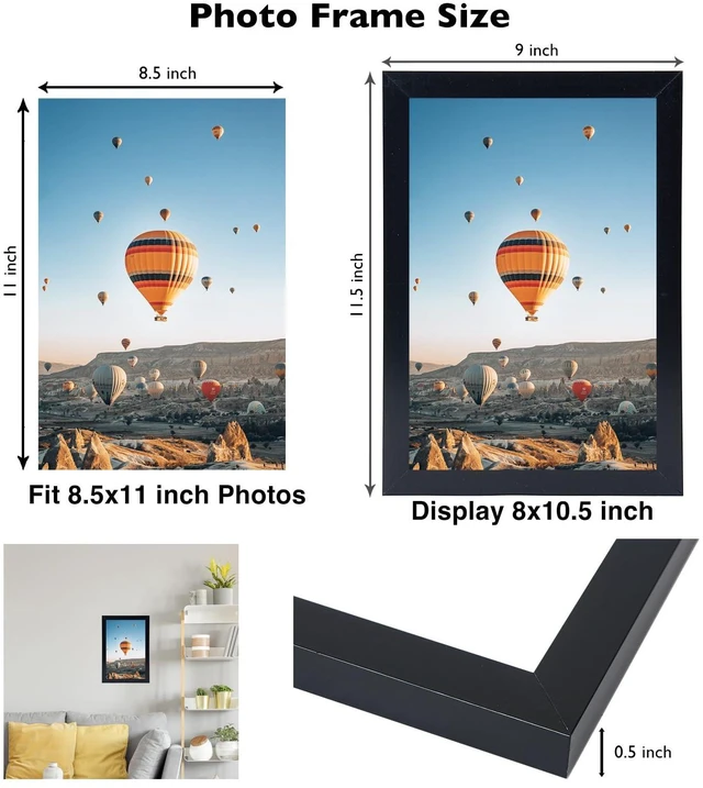 Alt view image 4 of 7 - JCJMY 8.5x11 Inch Black Picture Frame for Certificate, Poster and Photo, Horizontal and Vertical Formats for Wall Hanging or Tabletop, Shatter Resistant Plexiglass