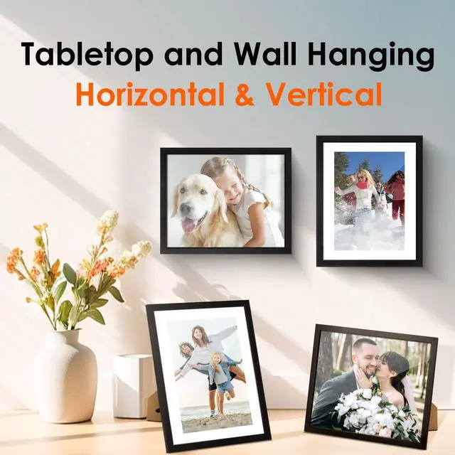 Alt view image 4 of 6 - FIXSMITH Set of 2 8x10 Picture Frames, HD Plexiglass, Display 5x7 with Mat or 8x10 Without Mat, Multiple Picture Frame Collage for Tabletop or Wall Display, Black