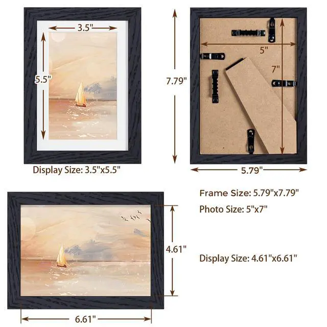 Alt view image 4 of 6 - Fun Memories Solid Oak Wood 5x7 Picture Frame, Black, for Wall & Tabletop Display, Includes Mat for 4x6 Photo, Plexiglass, 1 Pack