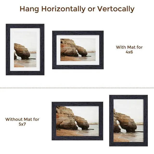 Alt view image 2 of 6 - Fun Memories Solid Oak Wood 5x7 Picture Frame, Black, for Wall & Tabletop Display, Includes Mat for 4x6 Photo, Plexiglass, 1 Pack