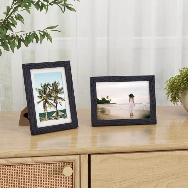 Alt view image 6 of 6 - Fun Memories Solid Oak Wood 5x7 Picture Frame, Black, for Wall & Tabletop Display, Includes Mat for 4x6 Photo, Plexiglass, 1 Pack