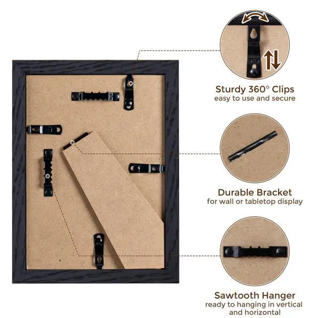 Alt view image 3 of 6 - Fun Memories Solid Oak Wood 5x7 Picture Frame, Black, for Wall & Tabletop Display, Includes Mat for 4x6 Photo, Plexiglass, 1 Pack
