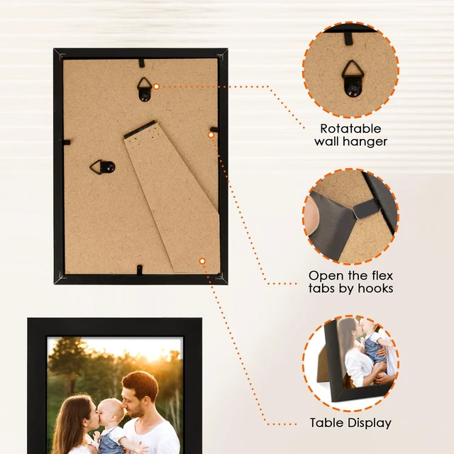 Alt view image 3 of 6 - FIXSMITH 4x6 Picture Frame Set of 2, Black, HD Plexiglass, Wall Hanging or Tabletop Display Photo Frames