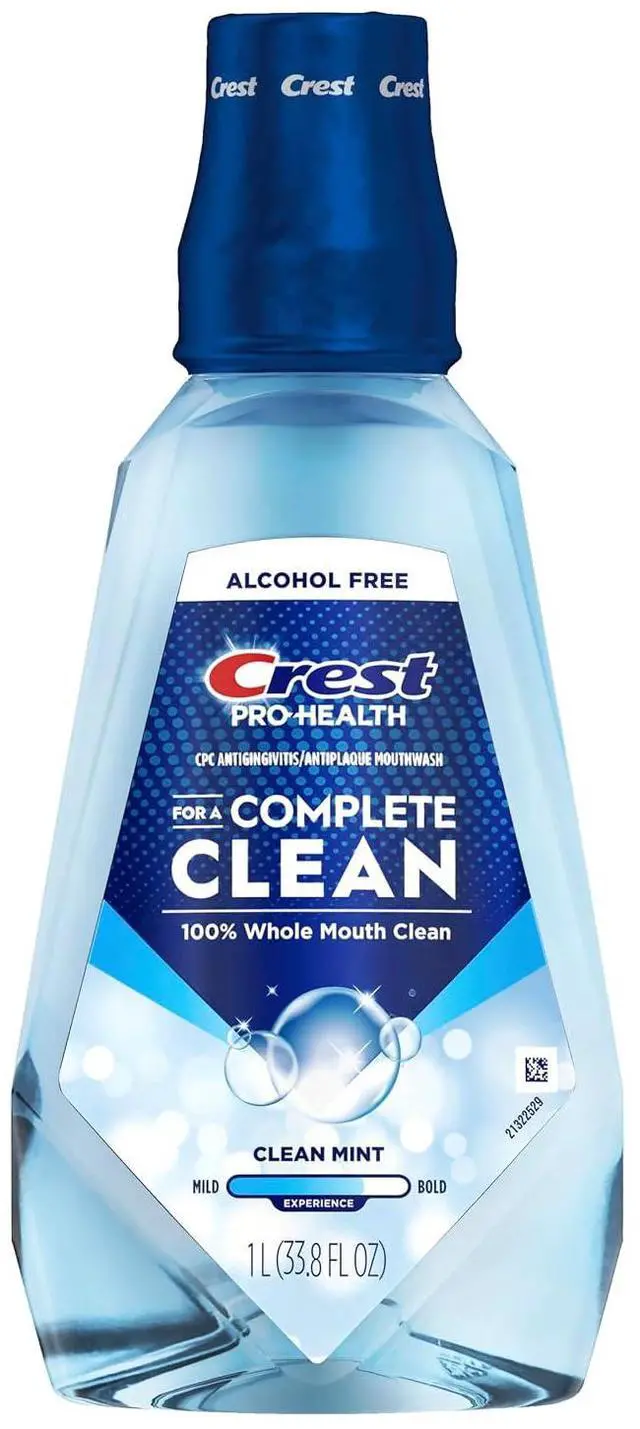 Main image of Crest Pro Health Complete Clean Mouthwash, CPC (Cetylpyridinium Chloride) Antigingivitis/Antiplaque, Alcohol Free, Clean Mint, 1 L (33.8 fl oz)