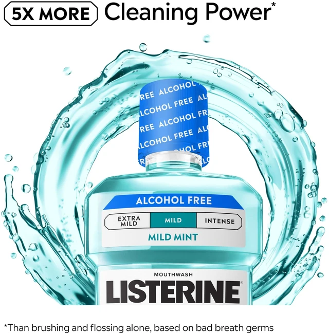 Alt view image 3 of 6 - Listerine Cool Mint Alcohol Free Mouthwash 33.8 fl oz (1 L) Mild Mint