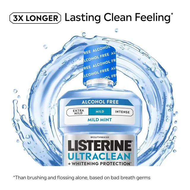 Alt view image 4 of 6 - Listerine Ultraclean Alcohol-Free Mouthwash Mild Mint 33.8 fl oz / 1L