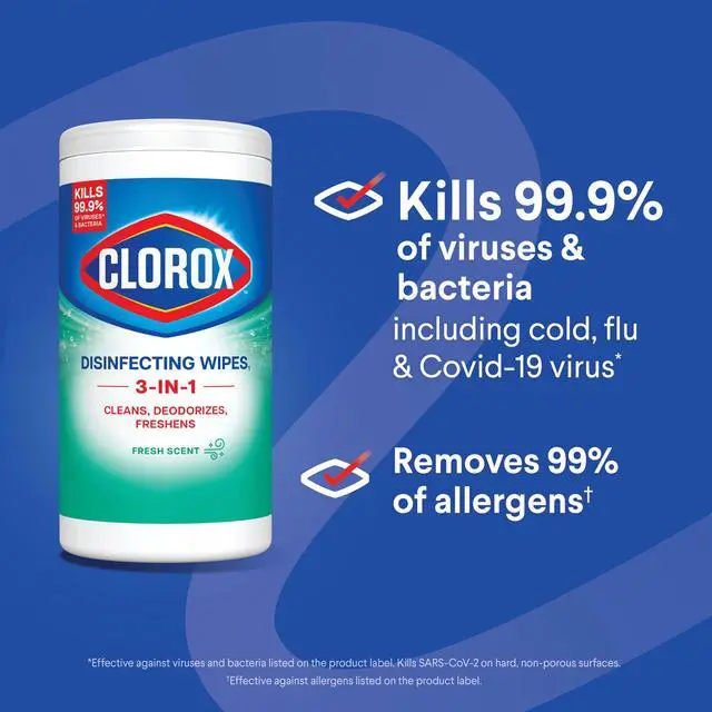 Alt view image 4 of 6 - Clorox Disinfecting Wipes, Bleach Free, Fresh Scent, Back to School, 75 Count (Pack May Vary)