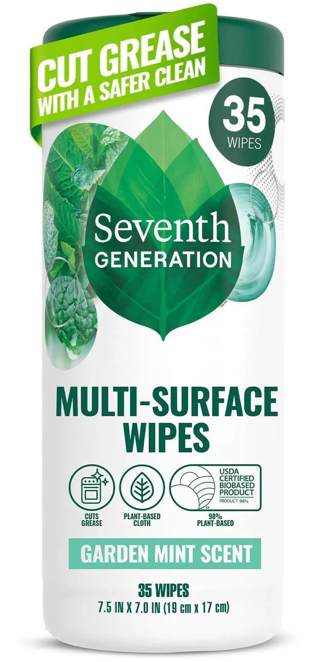 Main image of Seventh Generation Multi-Surface Cleaning Wipes, Garden Mint Scent, 35 Wipes, Cuts Grease & Grime