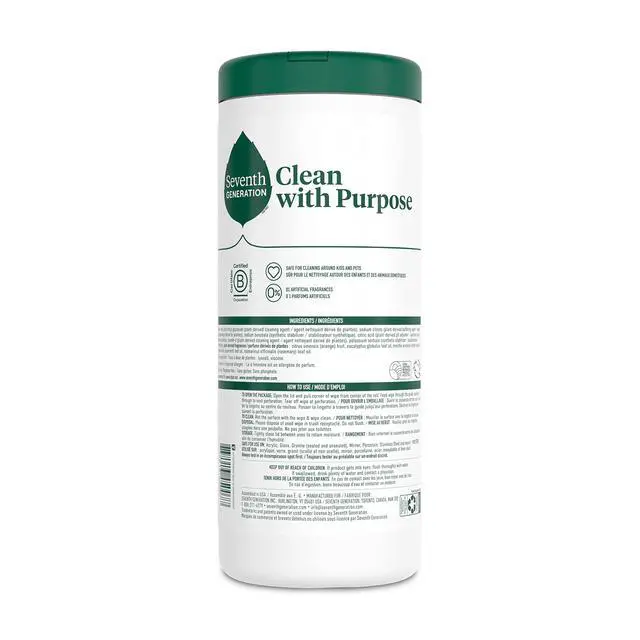 Alt view image 6 of 6 - Seventh Generation Multi-Surface Cleaning Wipes, Garden Mint Scent, 35 Wipes, Cuts Grease & Grime
