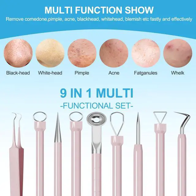 Alt view image 5 of 7 - Professional Stainless Pimple Popper Tool Kit - 5 Piece Blackhead Remover Set with Tweezers for Face, Risk Free Treatment Pimple Extractor