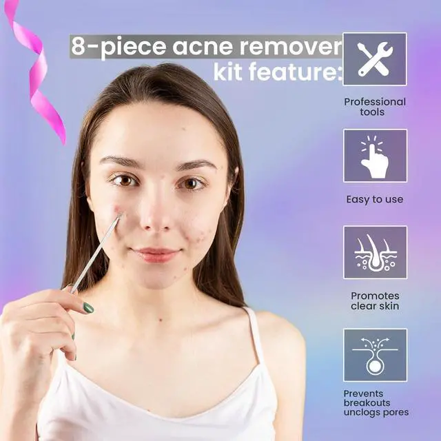 Alt view image 3 of 7 - Acne Needle Blackhead Remover Comedone Extractor Pimple Blemish Tweezer Tool Kit