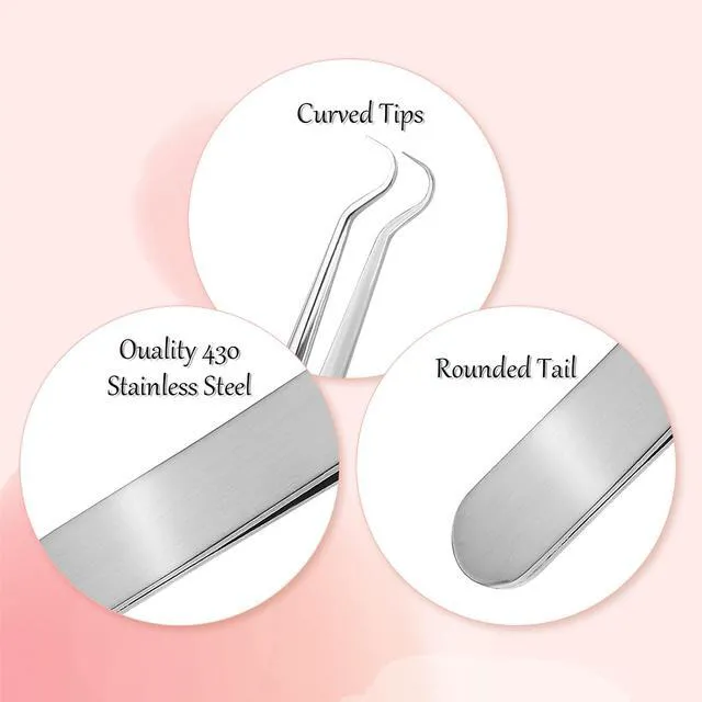 Alt view image 3 of 7 - 3 Pieces Stainless Steel Pimple Extractor Blackhead Tweezers Needle Nose Tweezers Pimple Popper Curved Tweezers Pimples Tweezer Extractor Tool Pore Tweezer for Skin White