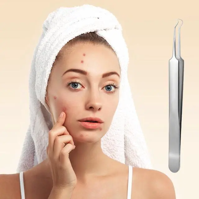 Alt view image 2 of 7 - 3 Pieces Stainless Steel Pimple Extractor Blackhead Tweezers Needle Nose Tweezers Pimple Popper Curved Tweezers Pimples Tweezer Extractor Tool Pore Tweezer for Skin White
