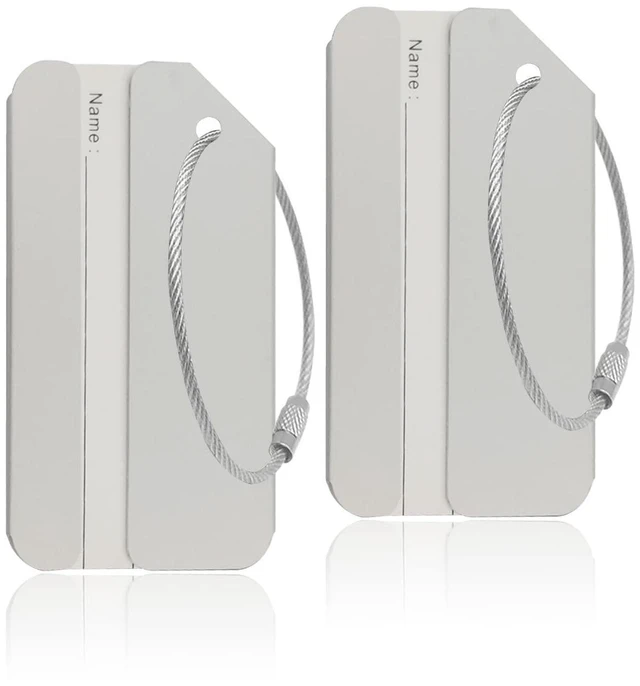 Main image of Ovener Aluminum Luggage Tags 2-Pack Silver Luggage Tag Holders for Travel Luggage Baggage Identifier