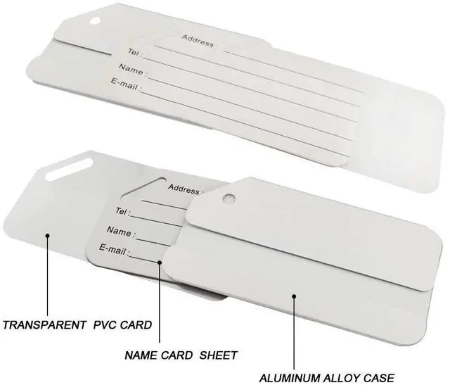 Alt view image 2 of 6 - Ovener Aluminum Luggage Tags 2-Pack Silver Luggage Tag Holders for Travel Luggage Baggage Identifier