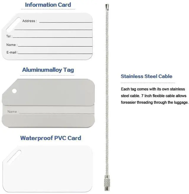 Alt view image 5 of 6 - Ovener Aluminum Luggage Tags 2-Pack Silver Luggage Tag Holders for Travel Luggage Baggage Identifier
