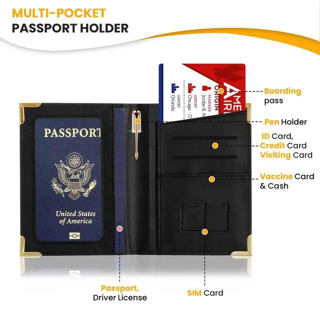 Alt view image 5 of 7 - Luggage Tag with Passport Holder Cover for Women Gift Set, Synthetic Vegan PU Leather Wallet Travel Accessories, Cruise Essentials (Black)