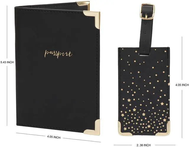 Alt view image 2 of 7 - Luggage Tag with Passport Holder Cover for Women Gift Set, Synthetic Vegan PU Leather Wallet Travel Accessories, Cruise Essentials (Black)