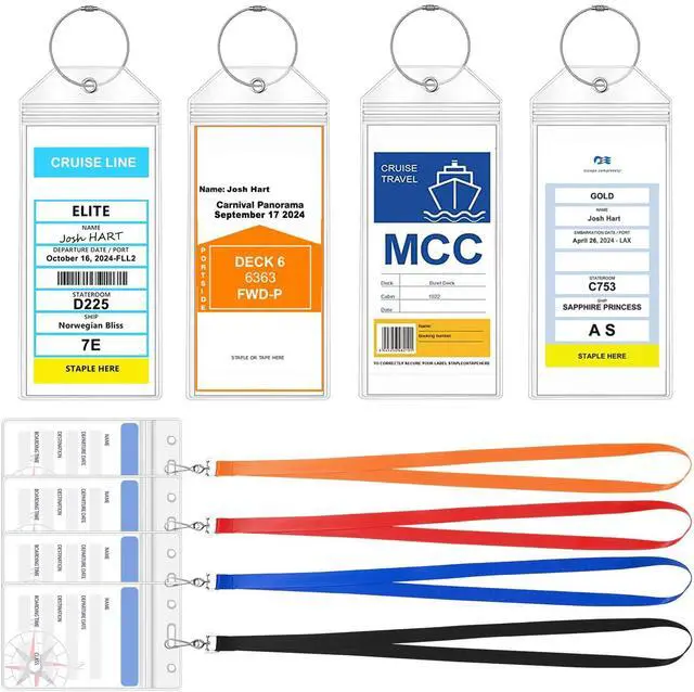 Main image of 12 in 1 Luggage Tags and Cruise Lanyard for Ship Cards, Colorful Ship Lanyards with Waterproof Badge Holders