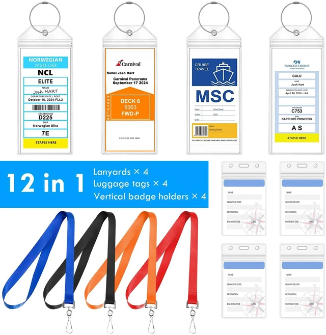 Alt view image 5 of 7 - 12 in 1 Luggage Tags and Cruise Lanyard for Ship Cards, Colorful Ship Lanyards with Waterproof Badge Holders