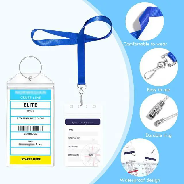 Alt view image 6 of 7 - 12 in 1 Luggage Tags and Cruise Lanyard for Ship Cards, Colorful Ship Lanyards with Waterproof Badge Holders