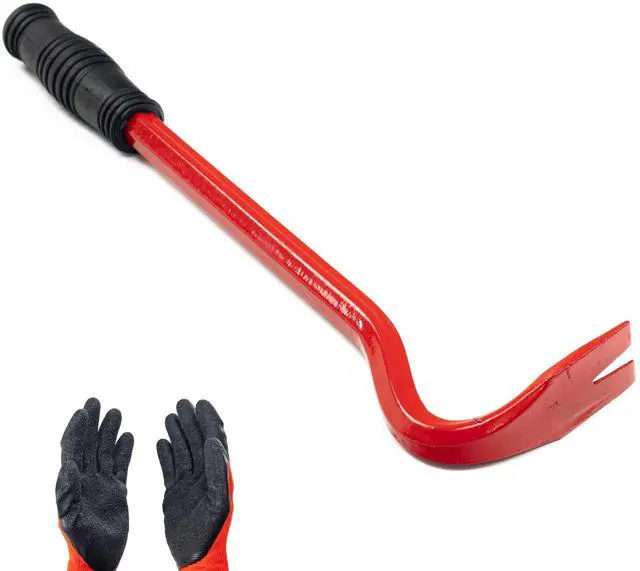 Main image of Heavy Duty Small Angled Pry Bar Short Crow Bar Wrecking Bar with Handle Nail Puller Remover Red (1)