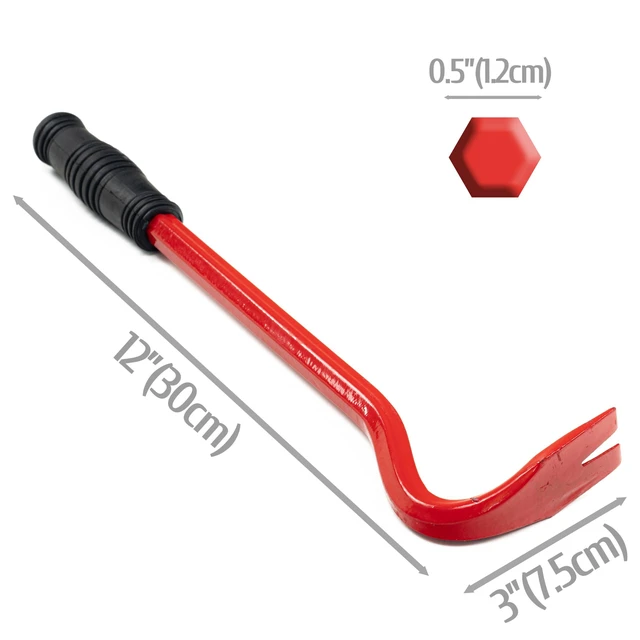 Alt view image 4 of 4 - Heavy Duty Small Angled Pry Bar Short Crow Bar Wrecking Bar with Handle Nail Puller Remover Red (1)