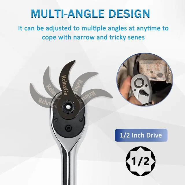 Alt view image 4 of 6 - ReluxGo Pry Bar Wrench Adaptor Head, Ratchet Pry Bar Attachment 1/2" D 8pt (Square) Profile, Crowbar Adapter Head Tool, Adjustable Angle Head Pry Bar Fits 1/2 Ratchet for