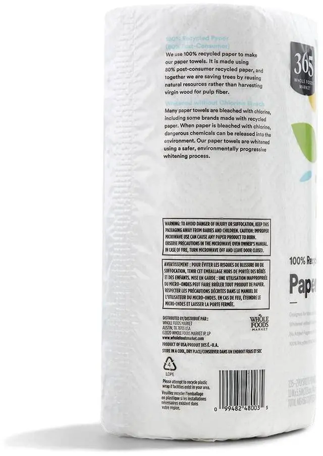 Alt view image 2 of 5 - 365 by Whole Foods Market 100% Recycled Jumbo Paper Towels Ultra-Strong, 135 Sheets per Roll, 1 Count (Pack of 2)