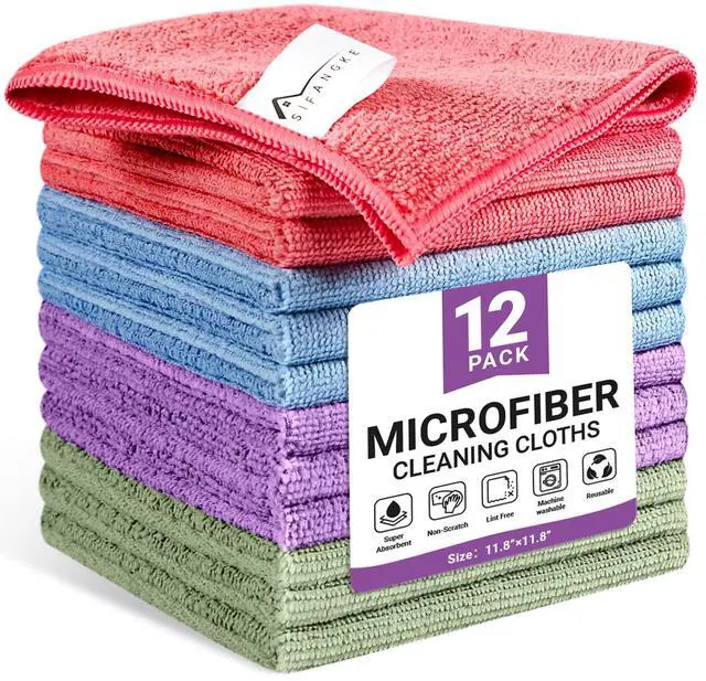 Main image of SIFANGKE Microfiber Cleaning Cloth and Rags, 12 Pack Assorted Colorful Reusable Towels for Car, Kitchen, Bathroom, Housekeeping and Household Cleaning, 11.8" x 11.8"